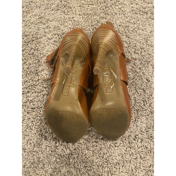 Bongo High Heel Lace Up Gladiator Tan/Brown Leather Heels Size 6 - Picture 4 of 7